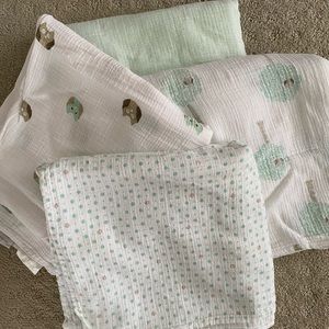 Aden + Anais Cotton Muslin Swaddle 4pk Green Hoot Owl